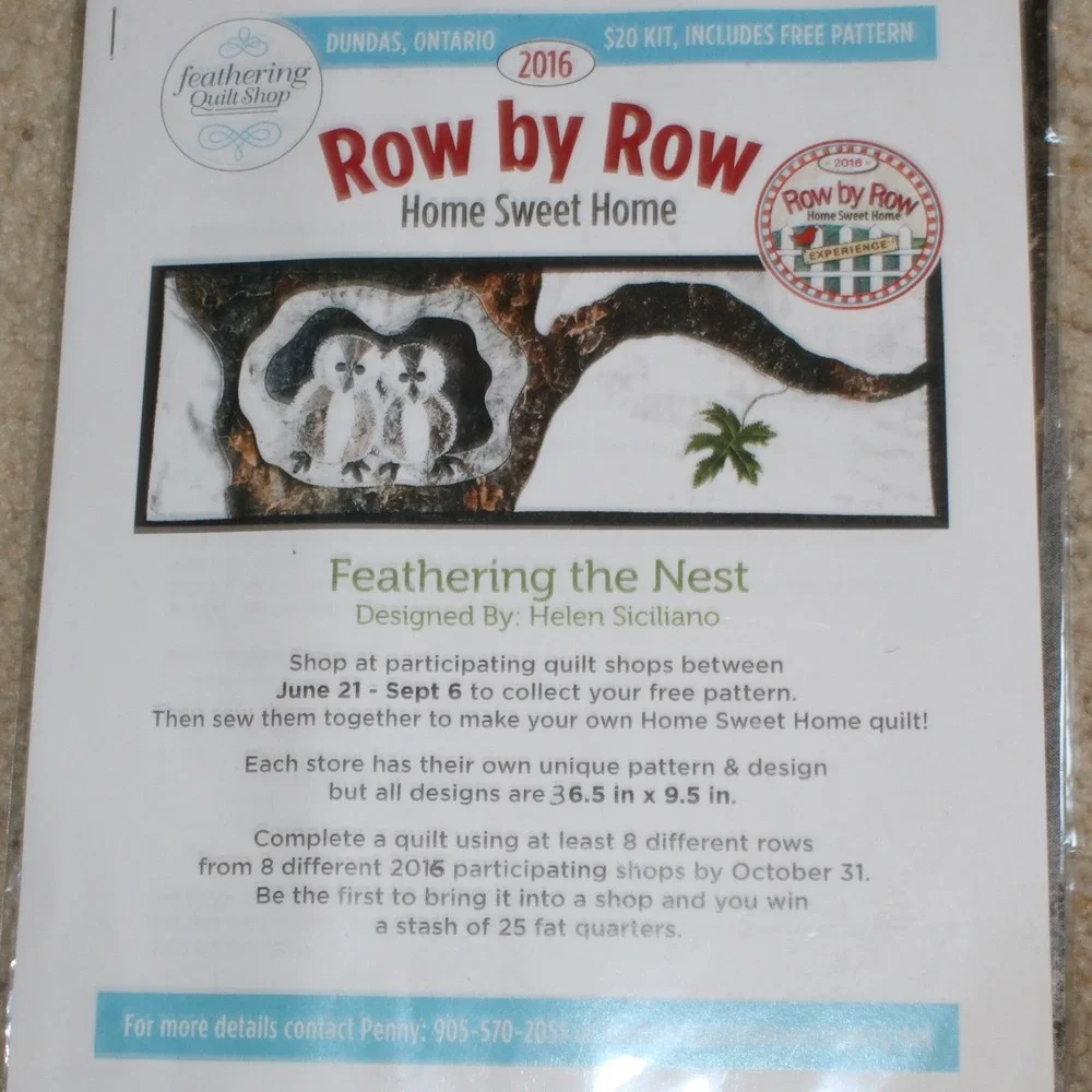 Feathering Quilt Shop Row by Row Home Sweet Home Owl Kit 36.5x9.5 Brown White